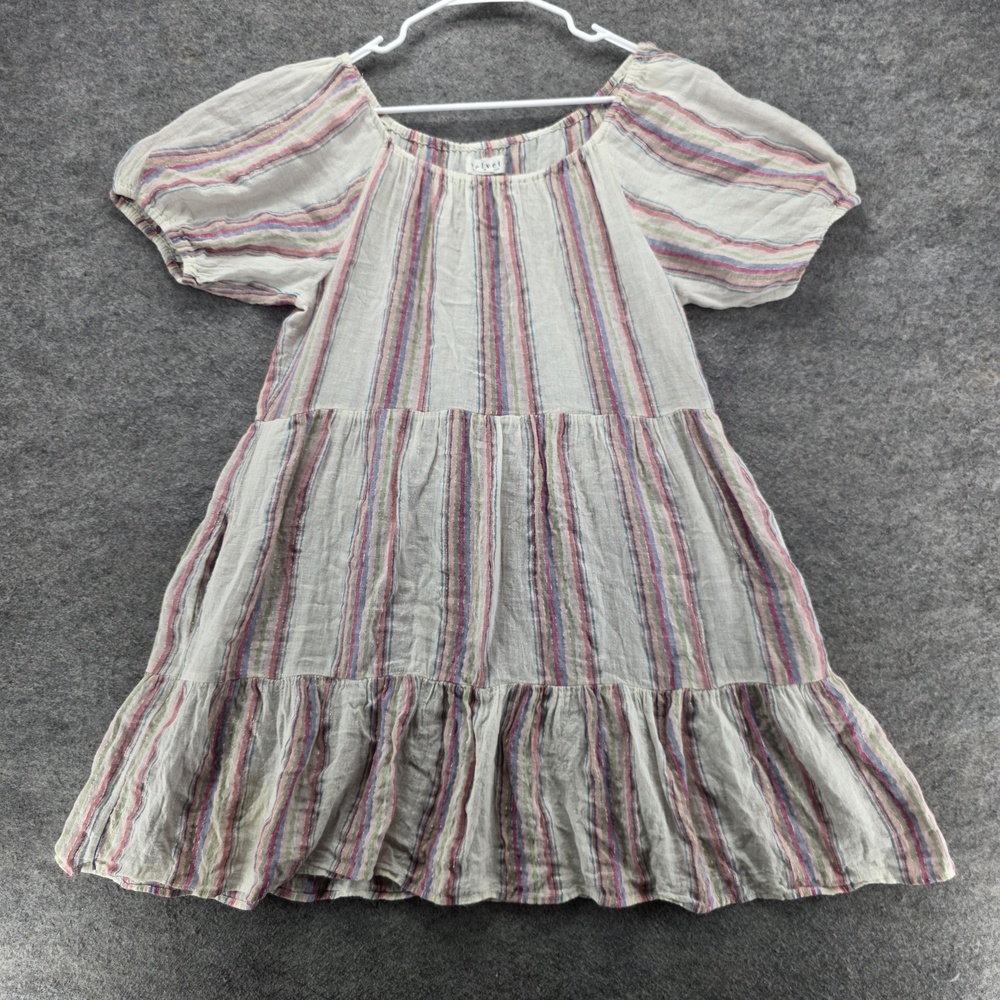 Velvet by Graham & Spencer Dress Womens Medium Linen Blend Tiered Puff Sleeve